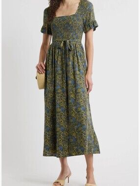 Chelsea28 Women's Floral Print Midi Dress in Olive and Blue